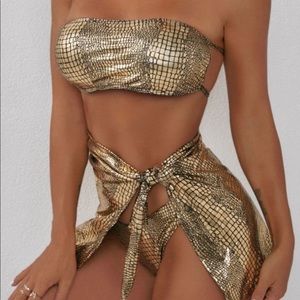 SOLD NWT Metallic Snakeskin Bandeau 3 piece bikini